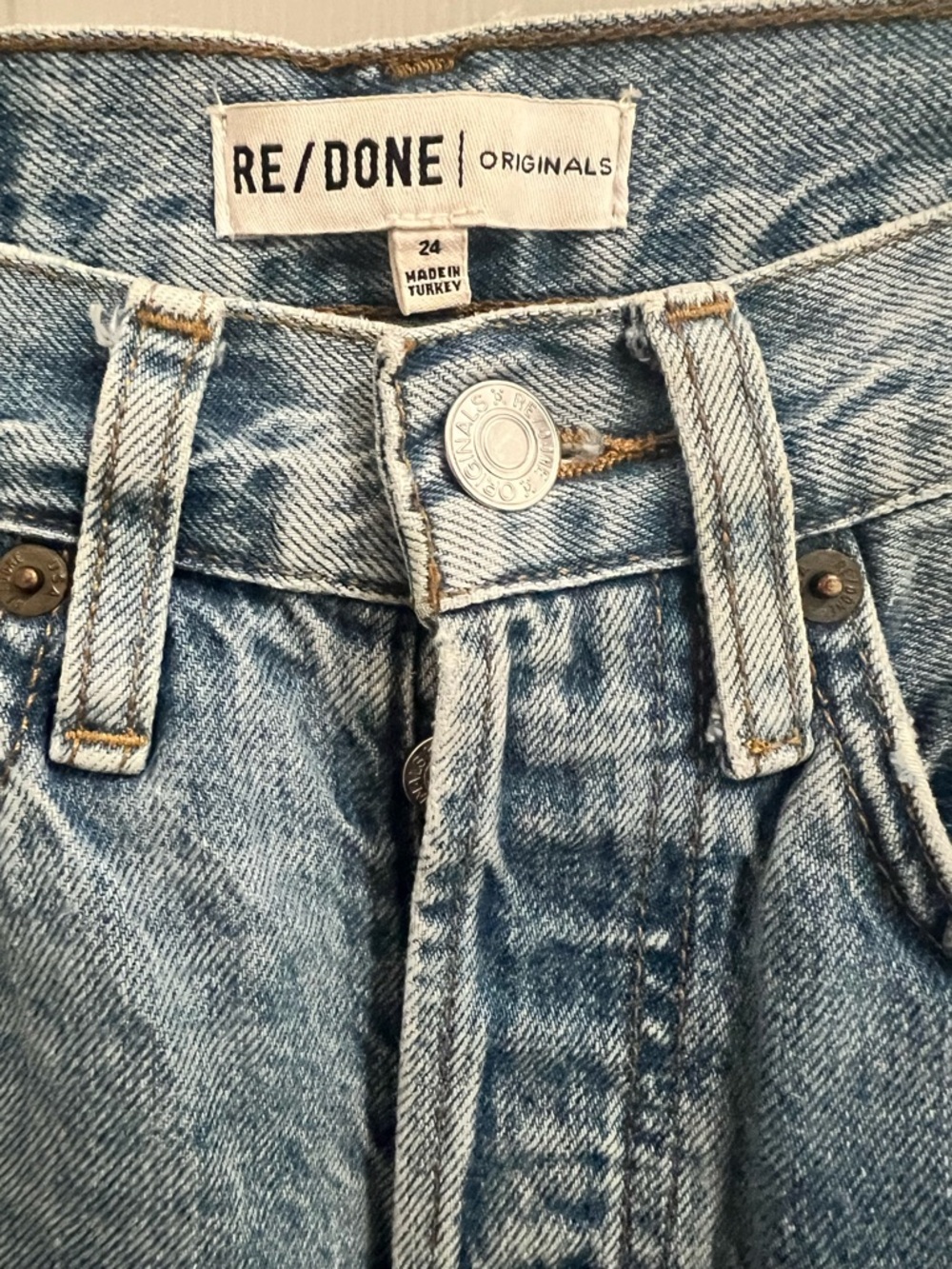 Re/Done Highrise Stovepipe Jeans in Bright Indigo - Size 24 - Picture 4 of 7